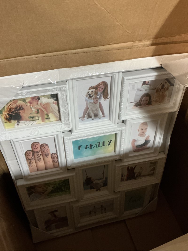 Condition photo showing New/Like New for jerry & maggie 12 opening collage photo frame rustic 23×18 vintage embossed finish pvc picture frames selfie gallery collage wall hanging for 6×4 photo, white white 12 opening
