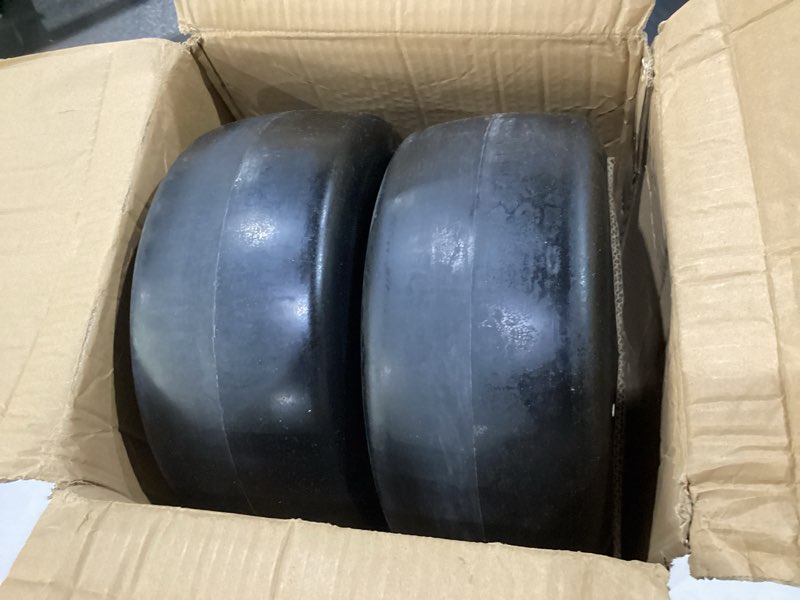 Condition photo showing New/Like New for ronpow 13x6.50-6 lawn mower flat free tires and wheels, 13x6.5-6 heavy duty solid front tire for zero turn mowers, 500lbs load, universal 3/4", 5/8" and 1/2" bearings, 5.51"-7.91" hub, 2pack black
