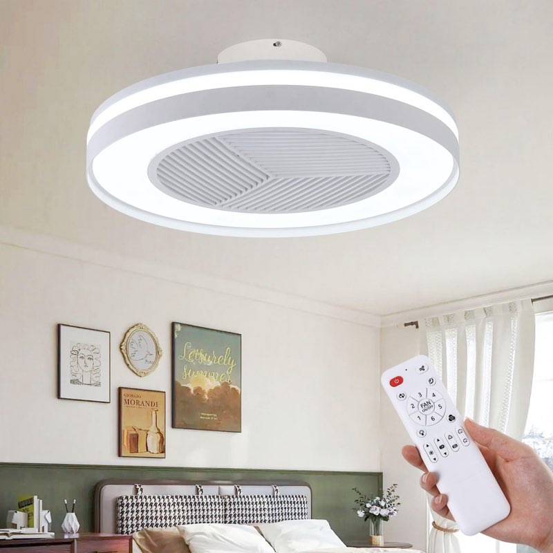 HUMHOLD Smart Low Profle Ceiling Fans with 3-Dimmable Light Remote/APP Control, 20" Bladeless Ceilin