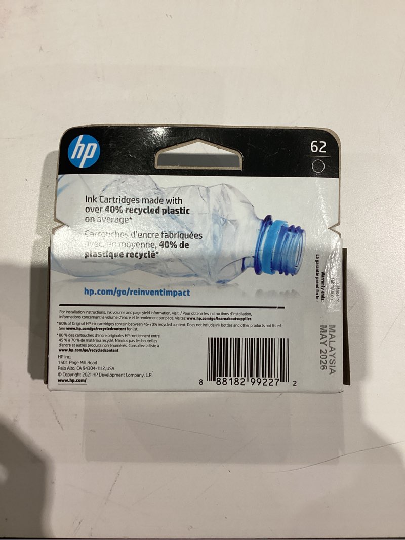 Condition photo showing New/Like New for HP 62 Black Ink Cartridge | Works with Envy 5540, 5640, 5660, 7640, OfficeJet 5740, 8040, OfficeJet Mobile 200, 250 | Instant Ink Eligible | C2P04AN | Packaging May Vary