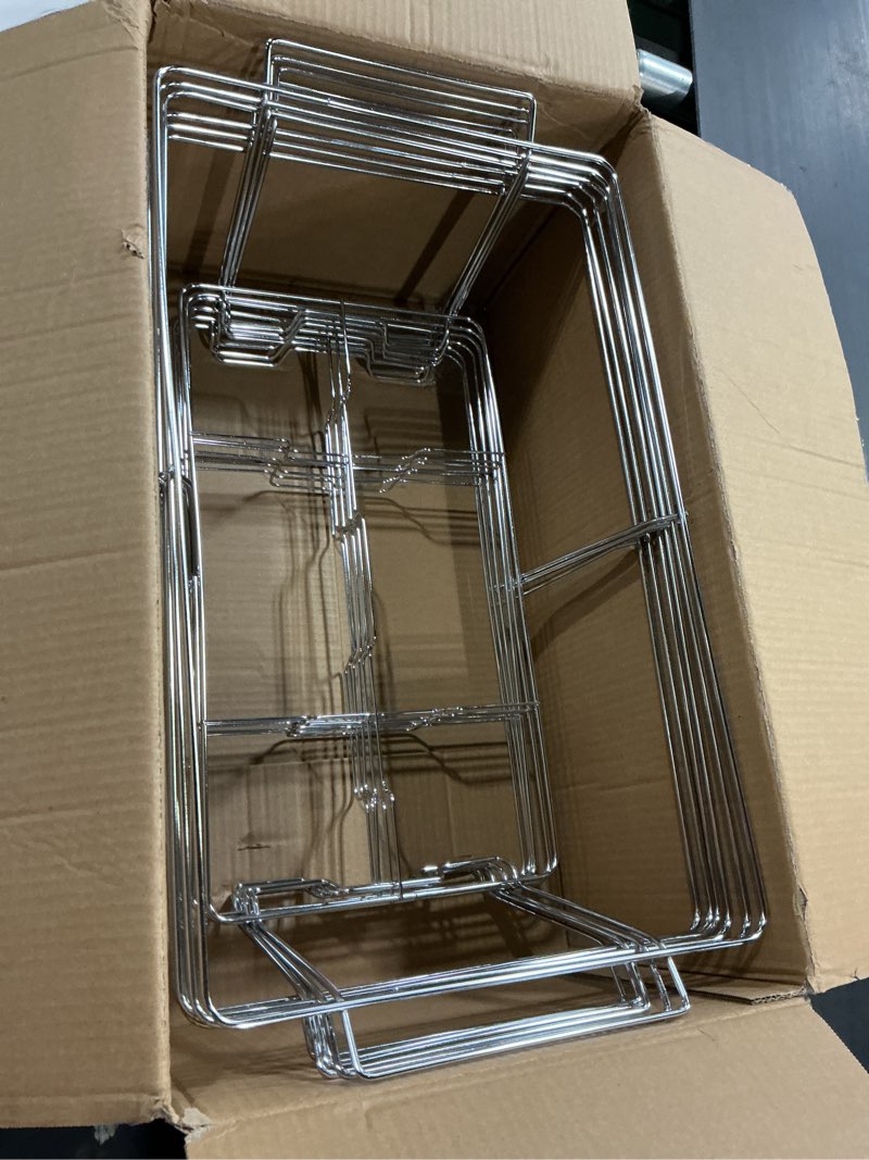 Condition photo showing Good Condition for 6 pack - professional fixed chafing wire rack: heavy duty plated steel chafer stand for full size & half size steam table pans, industry compatible, stackable for catering & banquets