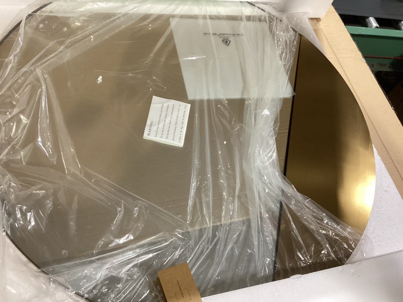Condition photo showing Good Condition for 32 inch round decorative wall mirror large modern brushed brass metal frame mirror wall mounted for wall decor, living room, bedroom