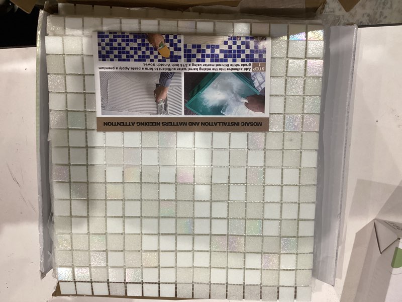 Condition photo showing As Is for 11.5sqft Iridescent Mosaic Tiles for Bathroom Floor and Wall, Kitchen Backsplash, Shower and steam Areas, Accent, Fireplace, Restaurants, Hotels, Laundry, Swimming Pool (10pcs, Mix White)