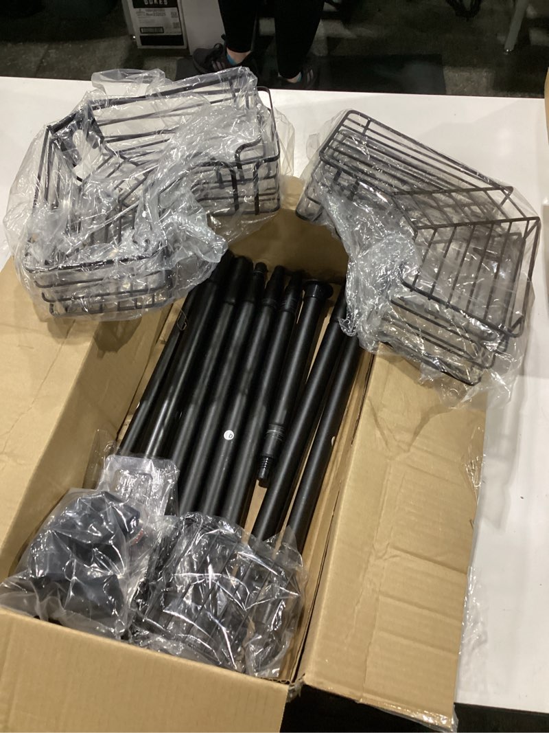 Condition photo showing New/Like New for swtymiki shower caddy tension pole - 4-tier corner shower organizer tension rod with soap holder, toothbrush holder & 4 hooks, adjustable stainless steel bathroom organizer 27.6 to 108.3 inch, black