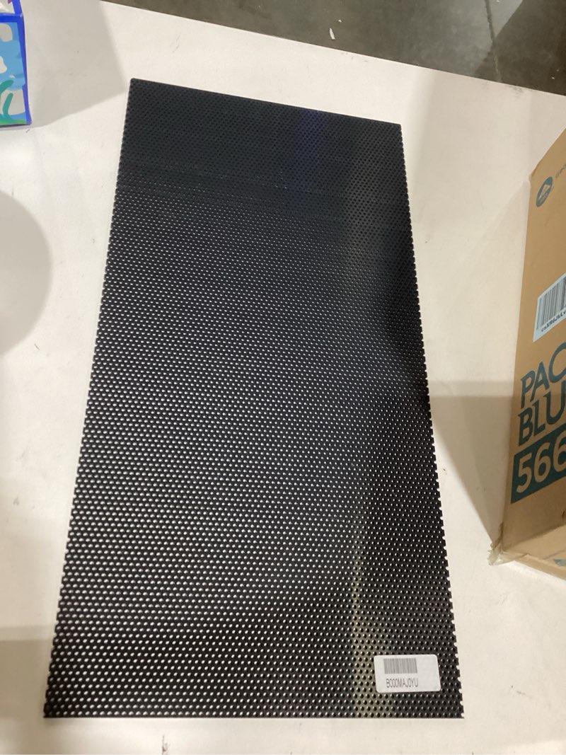 Condition photo showing As Is for pvc (polyvinyl chloride) perforated sheet, staggered holes, opaque gray, 0.125" thickness, 12" width, 24" length, staggered 1/8" holes, 0.2187" center to center