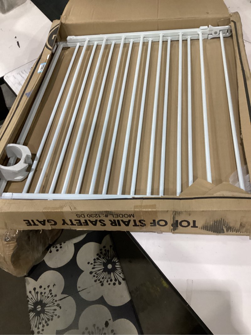 Condition photo showing As Is for incomplete**** regalo safety 29-43\" top of stairs baby gate, extra wide baby gate, extra wide hardware mounted stair gate with banister & wall mount kit, walk-through safety gate with door for toddlers & pets white 29-43\"w x 30.5\"h