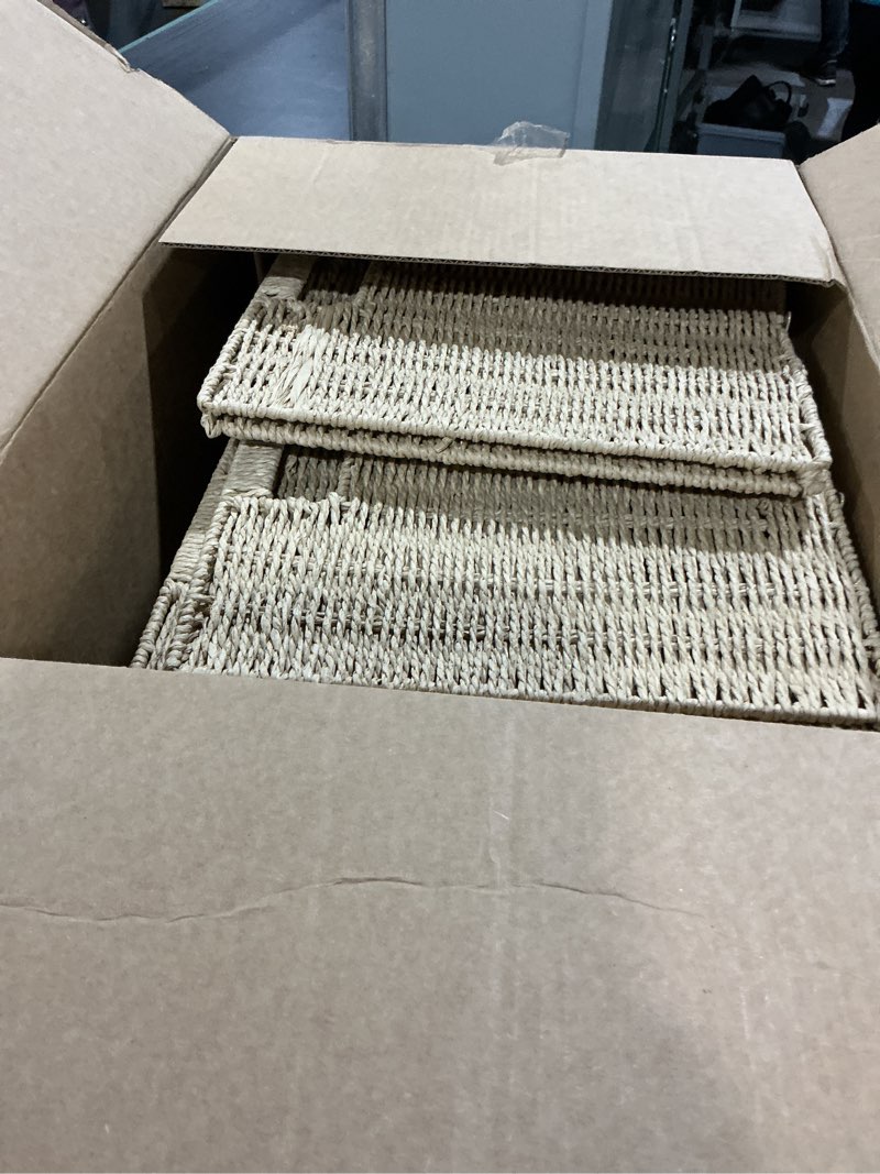 Condition photo showing Good Condition for Foldable Square Baskets Set of 4, Paper Woven Storage Cube Bins with Handles for Shelves Cubby Organizing (Natural, 13'' x 13'' x 13'') Natural 13'' x 13'' x 13''