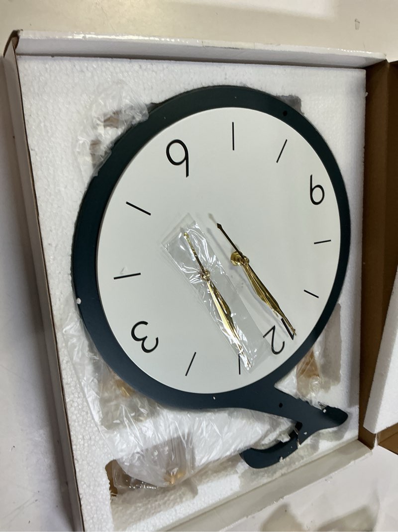 Condition photo showing As Is for dankeit decorative quartz wall clock with pendulum, battery operated, music note art for living room, kitchen, home, bathroom, bedroom decor, 12.6x22 inch 688-navy blue
