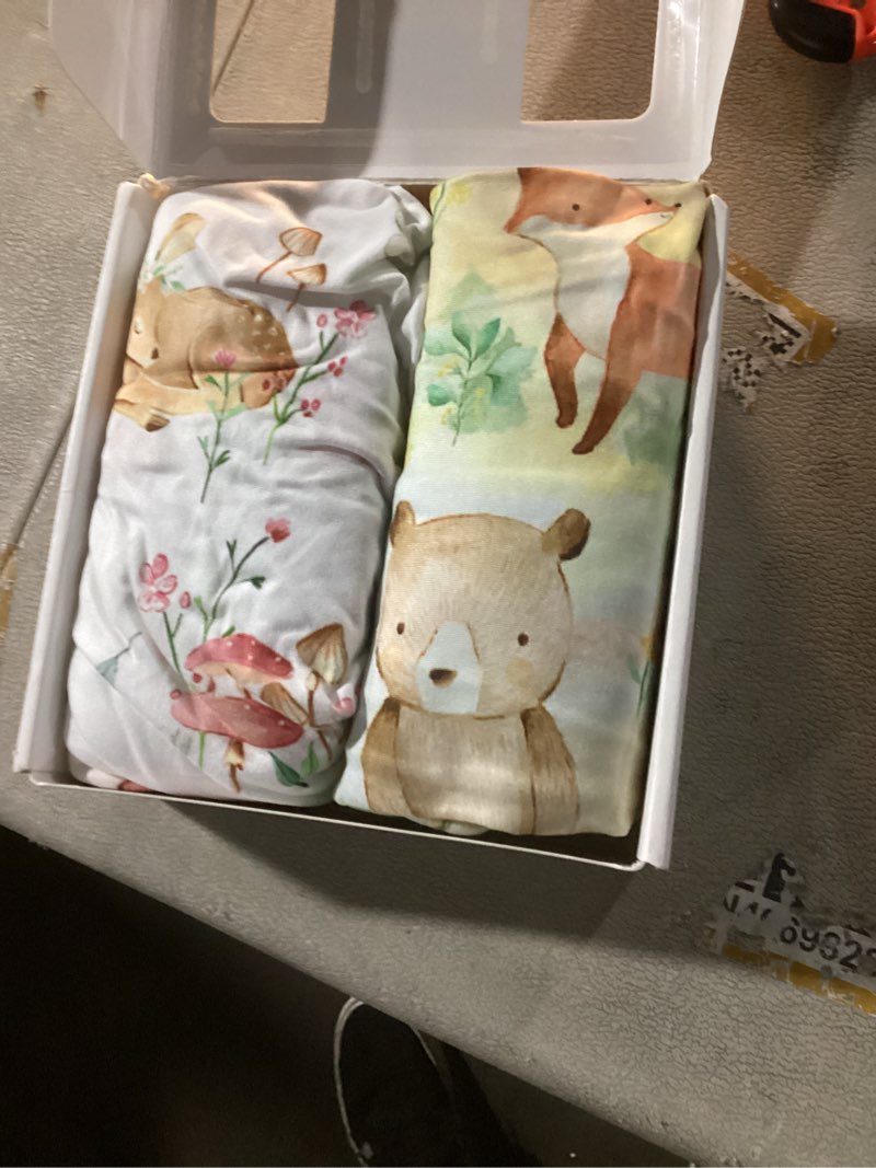 Condition photo showing Good Condition for TotBasic Mini Crib Sheets 24x38, Ultra Soft Pack N Play Sheets Fitted Boy Girl, Neutral Pack and Play Mattress Sheets, Premium Jersey Knit Portable Crib Sheets Hypoallergenic, Forest Bear & Deer Enchanted Forest Pack N Pack / Mini Crib Sheets