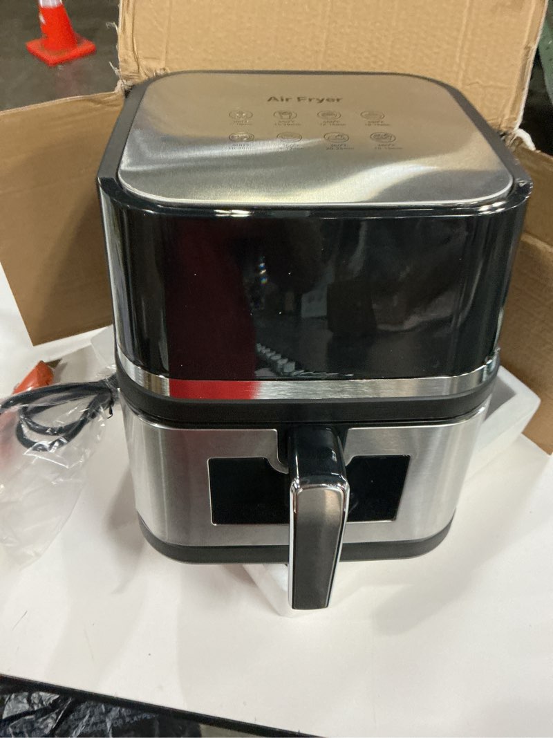 Condition photo showing New/Like New for Stainless Steel 8Qt Large Digital Air Fryer with Window for Kitchen Use,Nonstick Made without PFAS,Touchscreen Display,400F,Kitchen Appliances,NonStick Basket,Black airfryer