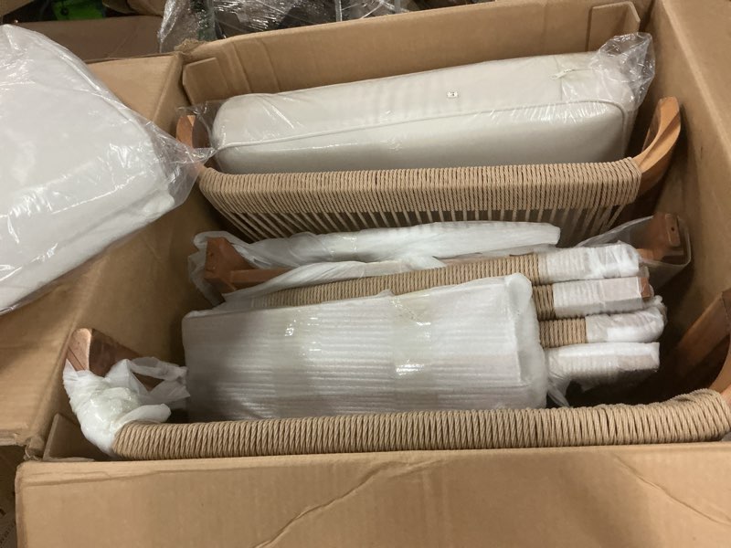 Condition photo showing As Is for origin 21 3-piece patio conversation set with off-white cushions