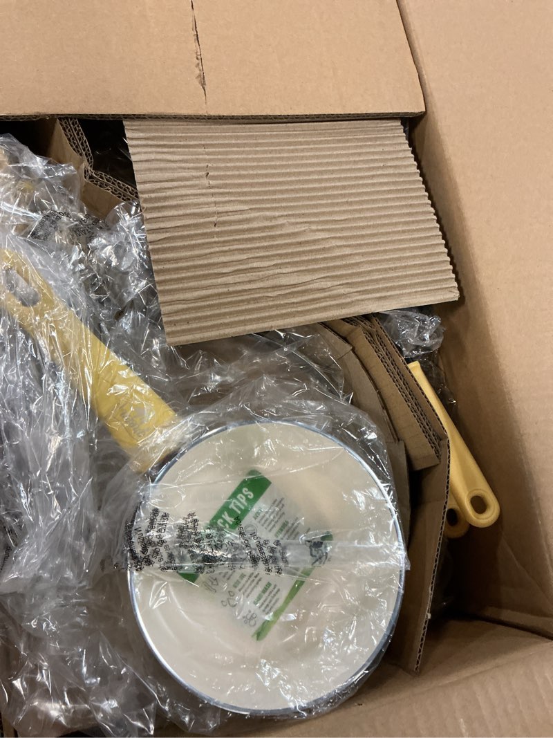 Condition photo showing Good Condition for greenlife 16 piece nonstick cookware set, soft grip non-toxic pfas-free ceramic pots & pans, dishwasher & oven safe, frying, sauce, saute, utensils, glass lids, stay-cool handles, wobble free, yellow 16 piece cookware set yellow