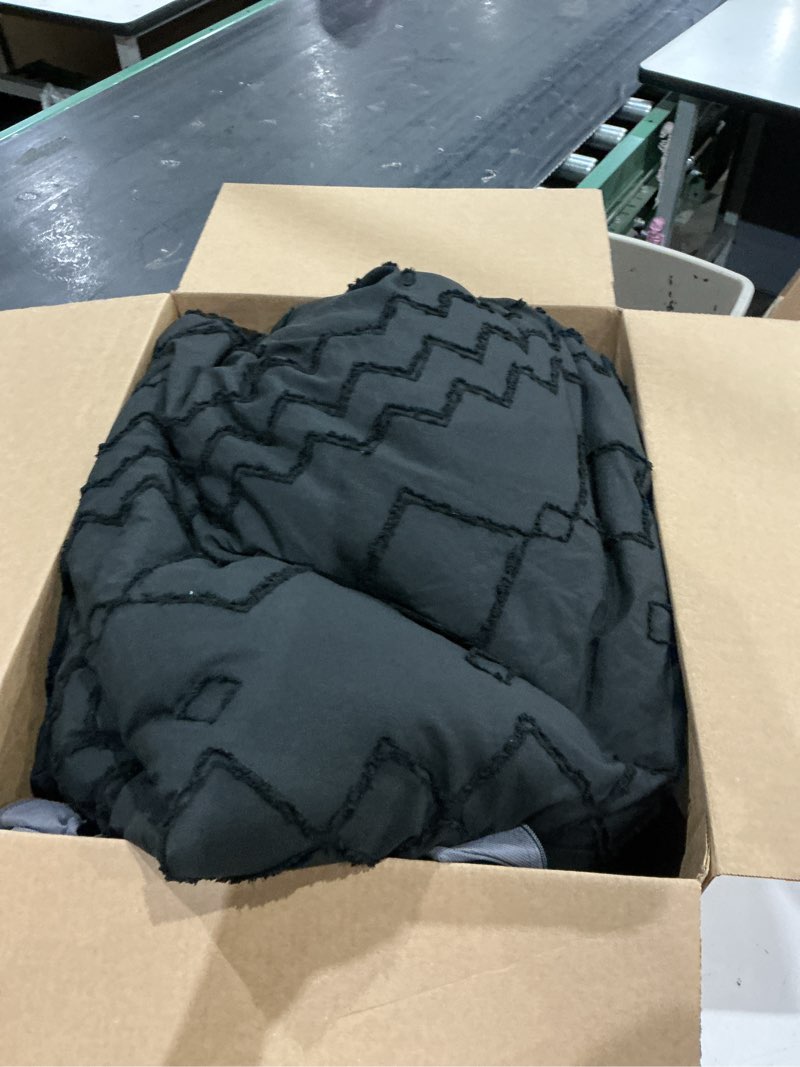 Condition photo showing As Is for andency black tufted comforter set king(104x90inch), 3 pieces(1 tufts comforter, 2 pillowcases) boho textured farmhouse comforter, microfiber down alternative geometric comforter bedding set 05 - black king(104"x90")