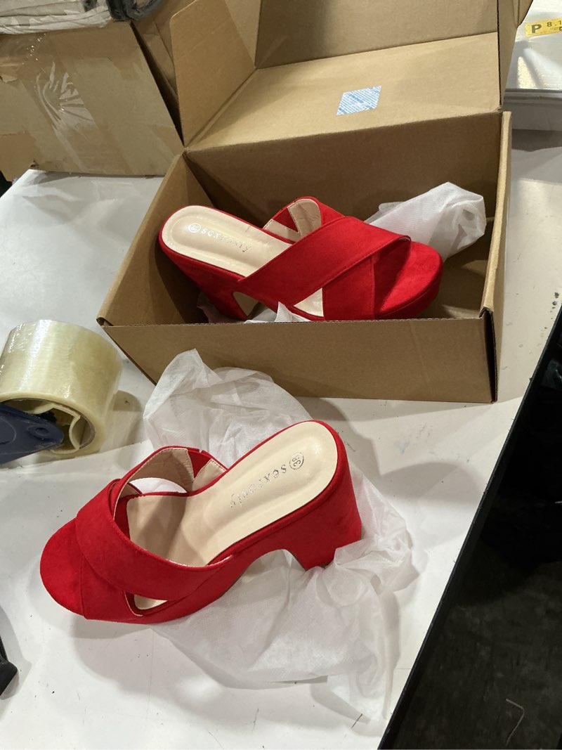 Condition photo showing New/Like New for women's platform sandals wedges heels sandals open toe slip on platform heels mules dressy pumps 8 red