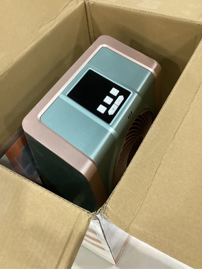 Condition photo showing New/Like New for HEATIT Space Heater for Indoor, Digital Display with Thermostat, 1-12H Timer, Fan Mode,1500W/750W, Electric Space Heater for Office, Bedroom,Cyan,10.6"Dx7.0"W x 11.8"H Heater CYAN