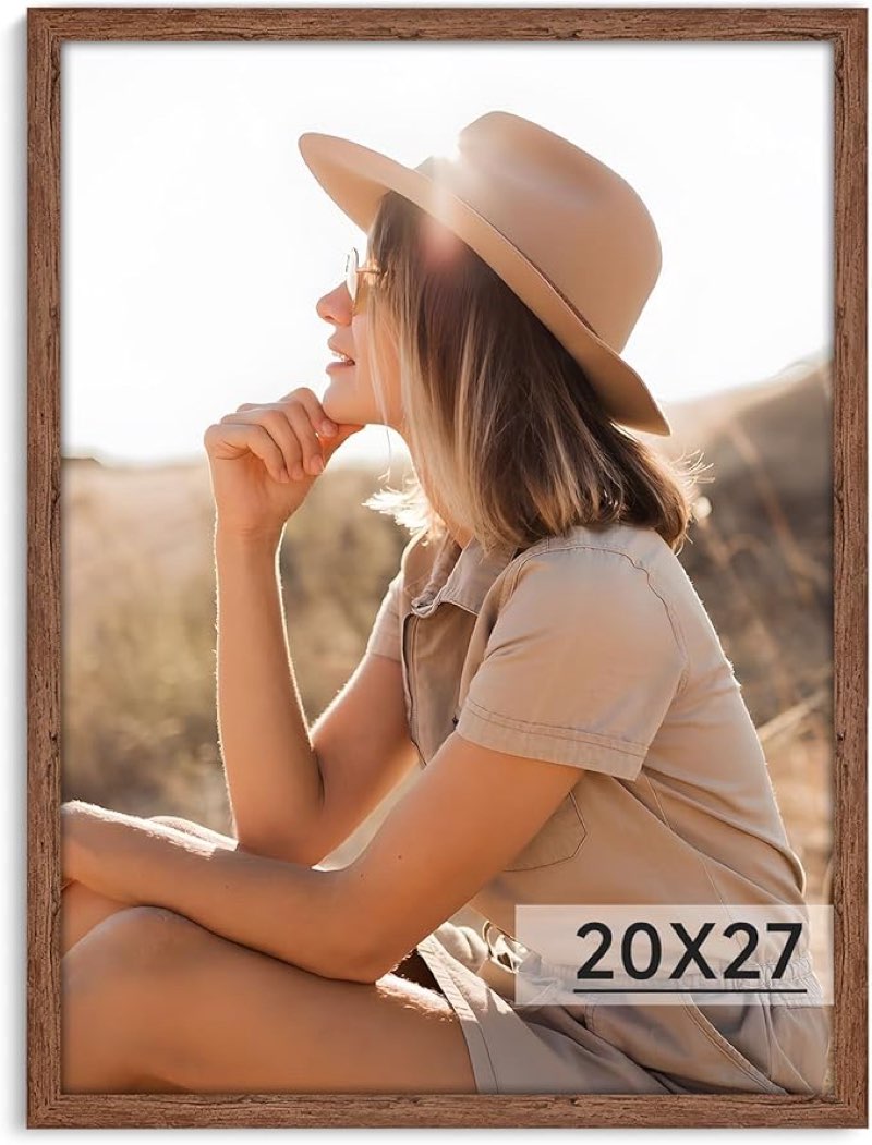 Light Walnut 20x27 - Single Frame - Rustic Woodgrain 20 x 27 Poster Frame with Plexiglass for Wall Gallery Display, 20x27 Picture Frame for Puzzles, Artwork, Photos and Posters - Ideal Christmas Day