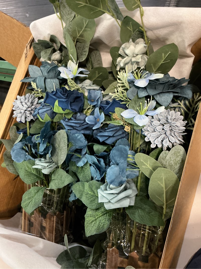 Condition photo showing Good Condition for ling's moment 17.5" tall standing artificial flowers arrangements 4pcs fall wedding aisle runner chair decorations dusty blue & navy centerpieces for ceremony reception rose floral party outdoor blu-dusty blue & navy blue