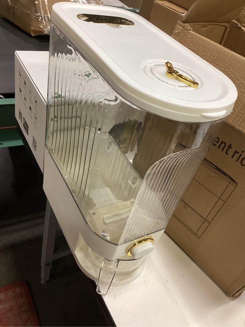 Condition photo showing Good Condition for Sooyee Clear Rice Dispenser, Large Cereal Dispenser with Lid Time Scale, Measuring Cylinder Moisture Proof Airtight Food Dispenser Bucket for Rice, Corn,Coffee Bean,Grain,Soybean & Oatmeal 22 Lbs Clear