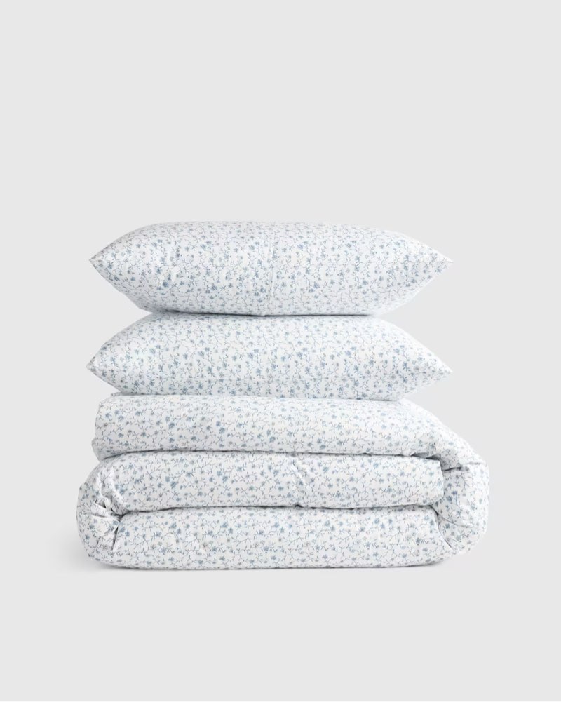 organic crisp percale floral duvet cover set, king/calking