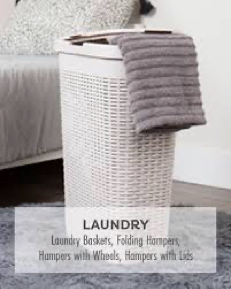 Mind Reader 40L Slim Laundry Hamper, Clothes Basket, Lid, Wicker Design, Plastic, 18\"L x 10.4\"W x 23 color grey