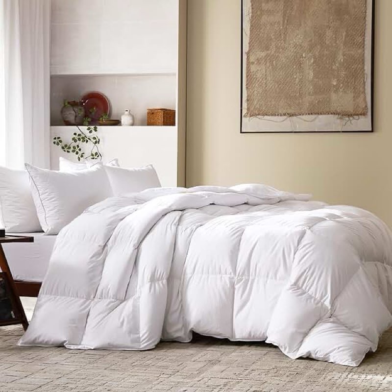 feather and down comforter insert queen size, 100% cotton cover, all season white down feather duvet