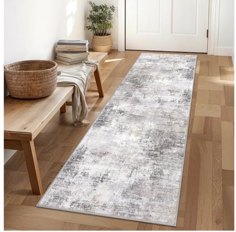 IOHOUZE Abstract Runner Rug 2x6 Ft Washable Runners for Hallways, Non Slip Kitchen Runner Printed Faux Wool Entryway Runner Indoor, Modern Abstract Floor Carpet for Hall Kitchen Bedroom, Grey Beige