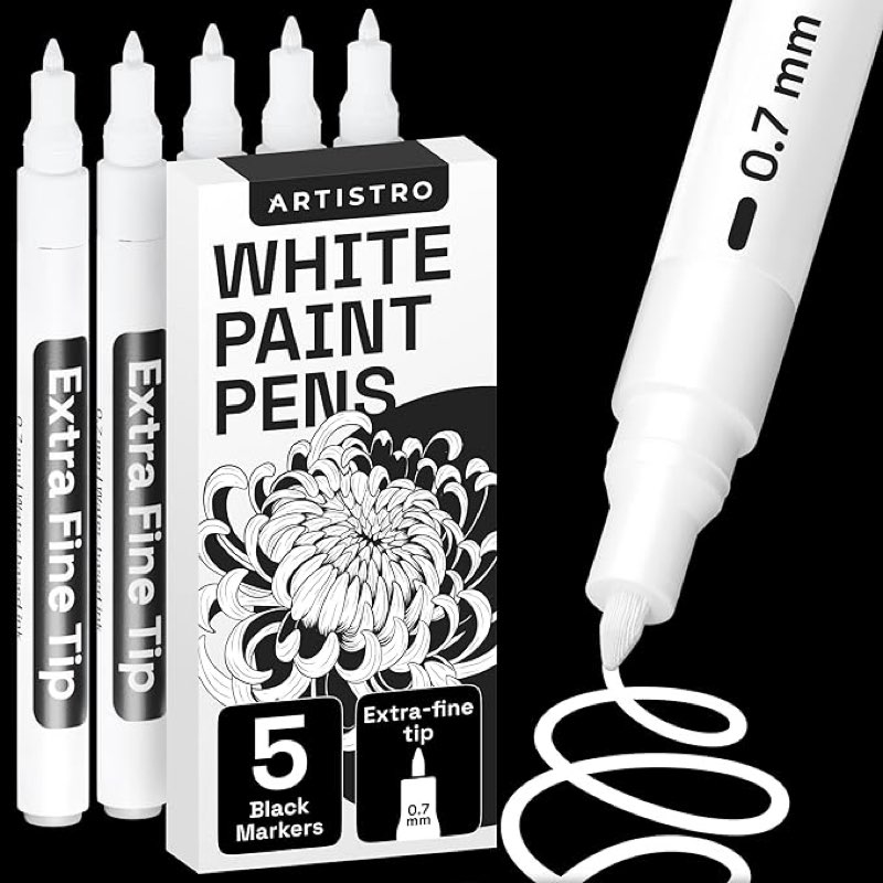 Artistro white paint pens 5 white markers extra fine tip (missing 1 marker)