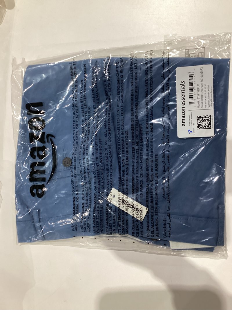 Condition photo showing New/Like New for Amazon Essentials Men's Slim-Fit 11" Lightweight Comfort Stretch Oxford Shorts 32 Blue