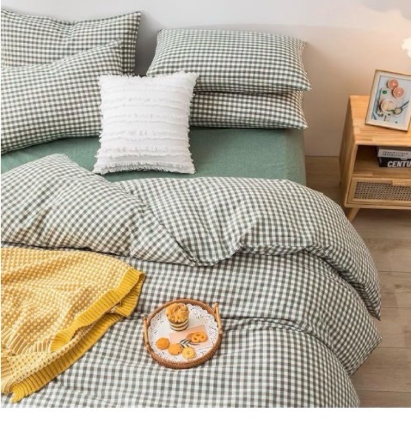 Green Gingham Comforter Set Queen, Plaid Comforter Set 3 Pieces 1 Green Grid Comfoter with 2 Pillow Cases for All Seasons, Soft Fluffy Modern Grid Pattern Printed Bedding-Queen Size( similar to stock image) 