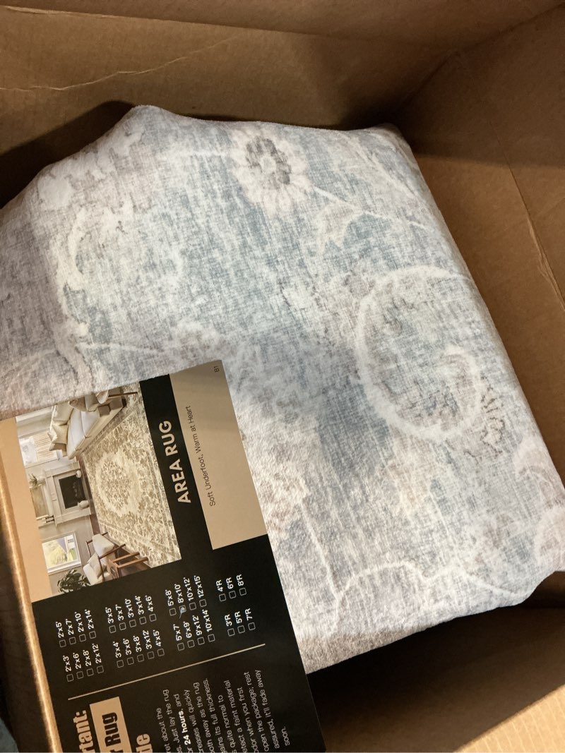 Condition photo showing Good Condition for 8x10 blue cream washable area rug for living room bedroom neutral floral soft non slip rug low pile distressed carpet for dining room nursery office indoor 8' x 10' (rectangular) blue