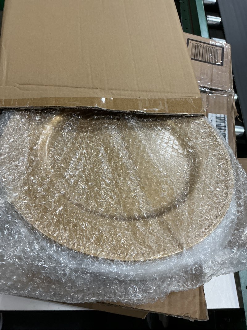 Condition photo showing New/Like New for 24 pcs gold charger plates bulk, 13" round beaded plate chargers for dinner plates, decorative dinner chargers plastic table chargers for wedding holiday party baby shower event decoration (gold) gold 24 pcs