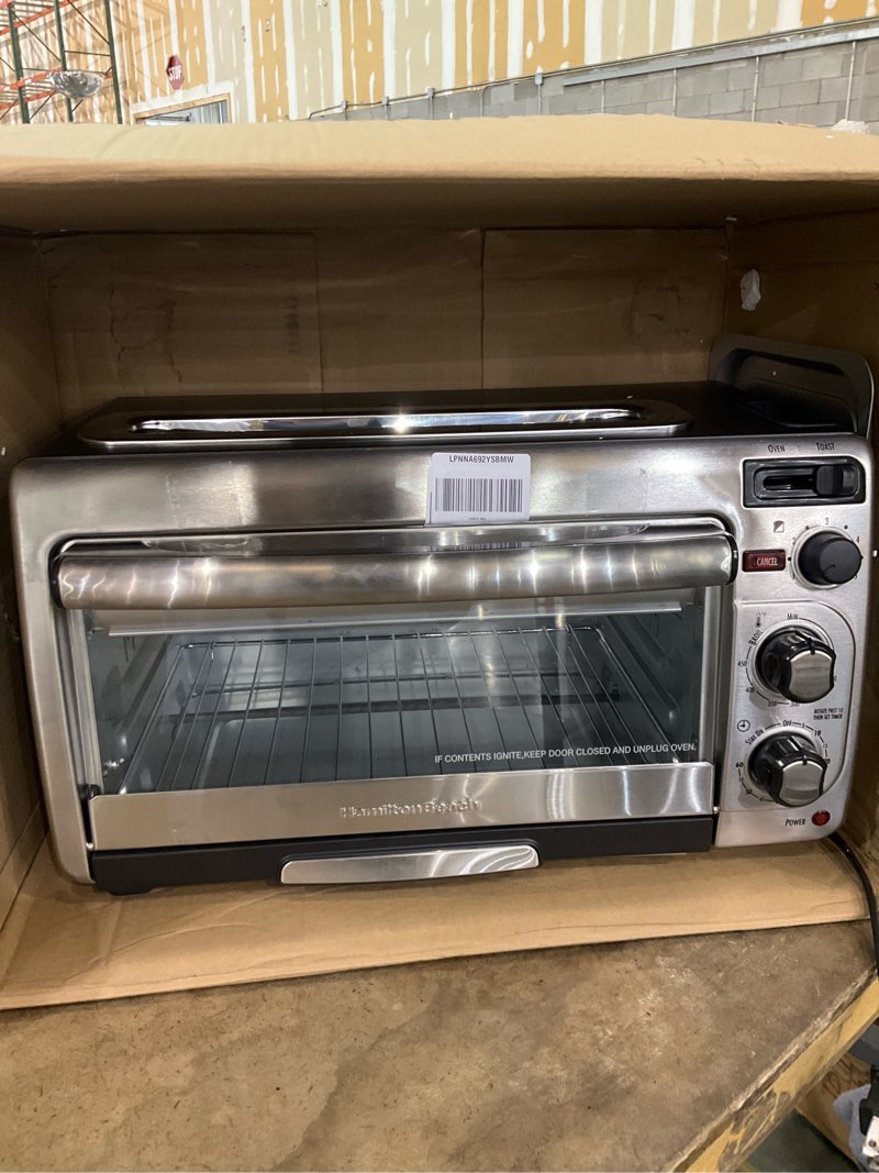 Condition photo showing Good Condition for Hamilton Beach 2-in-1 Countertop Toaster Oven and Long Slot 2 Slice Toaster, 60 Minute Timer and Automatic Shut Off, Shade Selector, Stainless Steel (31156)