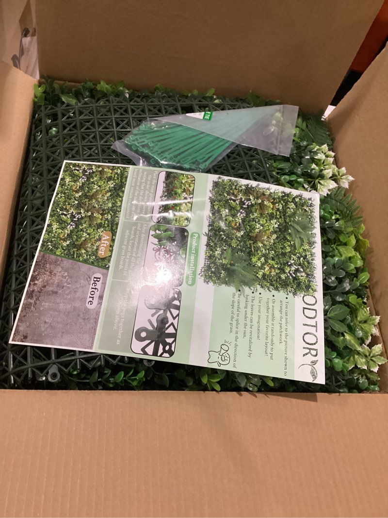 Condition photo showing New/Like New for odtory artificial grass boxwood hedges wall panels: 40" x 40" (11.5 sqft) uv-anti faux greenery fake ivy leaves privacy fence screen backdrop for garden covering privacy, outdoor indoor decor 20x20 in 4p greenery