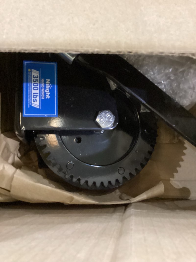 Condition photo showing Good Condition for Nilight Boat Trailer Winch 3500 Lbs Hand Crank Winch Heavy Duty Boat Winches with 33Ft Strap Rope Hook Two Way Ratchet 4:1 8:1 Gear Portable Marine Manual Winch for Trailers Boat RV ATV Jet Ski Towing 3500 lbs Black