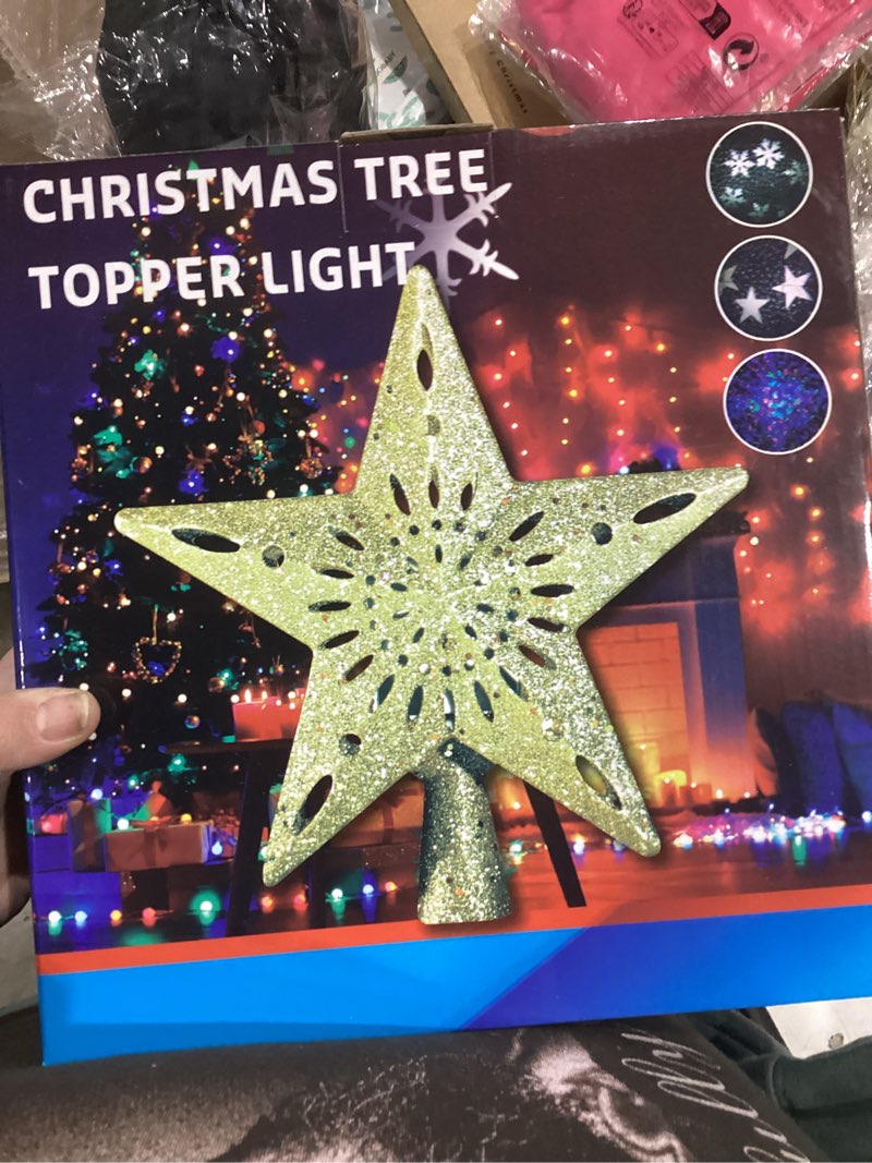 Condition photo showing New/Like New for Christmas Tree Topper Star Lighted with Rotating Snowflake LED Projector, Gold Star 3D Glittered Christmas Xmas Tree Decorations Projector Angle Adjustable