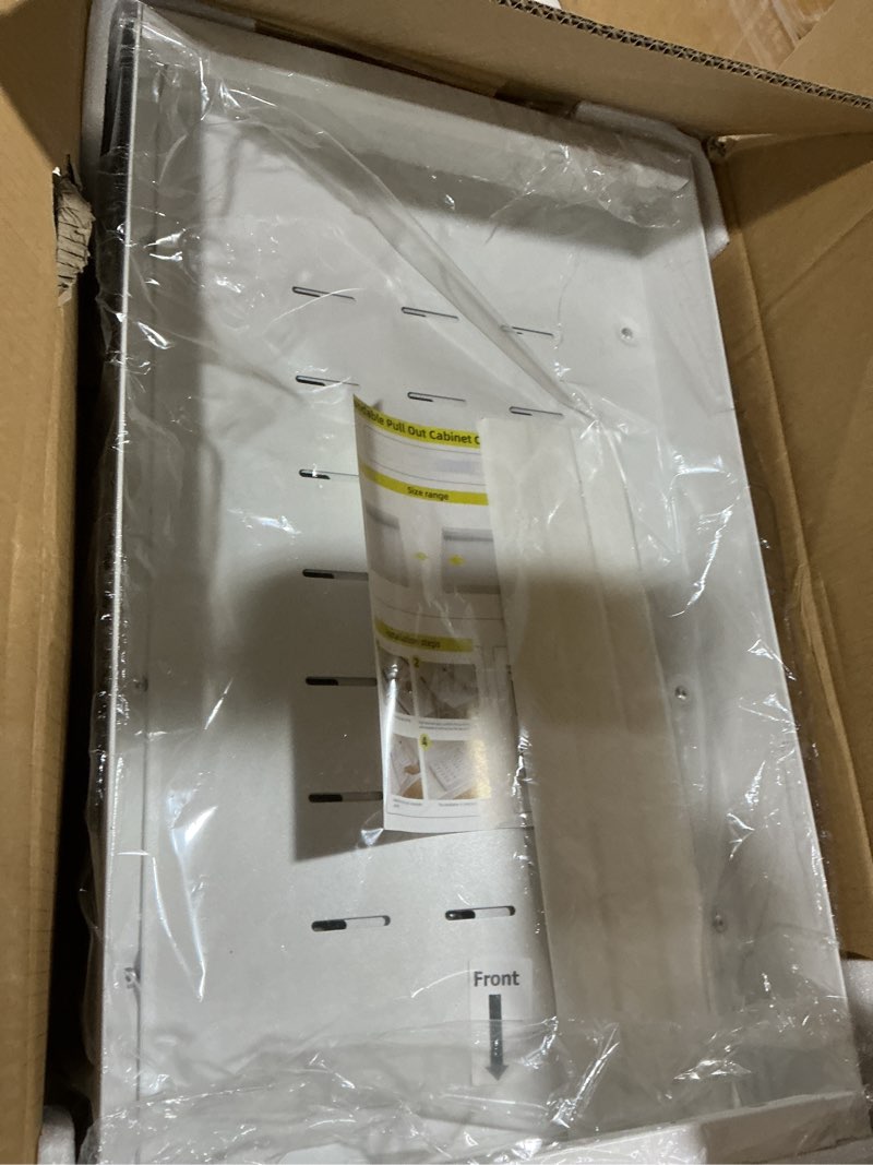 Condition photo showing Good Condition for 1 Pack 21" Deep Pull Out Cabinets Drawers Organizer for Kitchen, Expandable Slide Out with Adhesive, Adjustable Roll Out Cabinet Shelf for Pantry Pots Pans (White, 21" D x 12.6" W x 2.76" H) White 1 Pack White