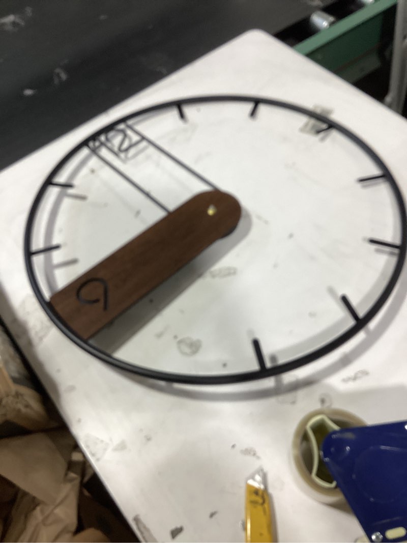 Condition photo showing Good Condition for cuspin modern large wall clock 24 inch, wood metal frame silent non ticking battery operated wall clocks decoration for living room, bedroom, kitchen, minimalist walnut dial arabic numerals simple walnut 24 inch