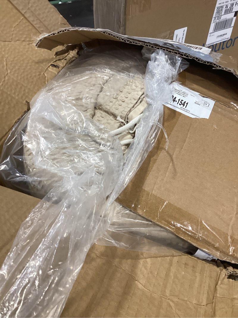 Condition photo showing As Is for levtex home cloud waffle king/cal king comforter set (106x94in) with 2 pillow shams (36x20in) - solid waffle cotton texture - taupe - 100% cotton king size comforter set - soft, pre-washed king/cal king comforter taupe