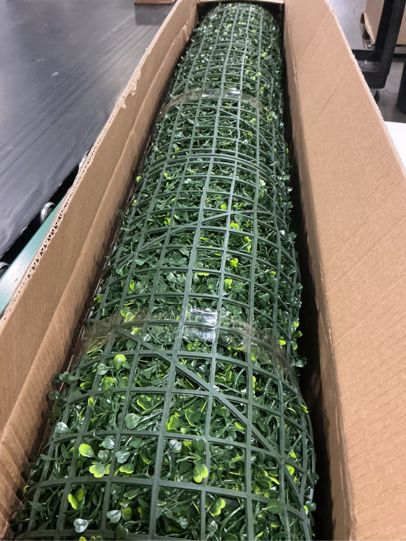 Condition photo showing Good Condition for odtory artificial boxwood panel roll 48x120 in(40 sqft) greenery backdrop | uv-anti fake ivy vine hedge covering, privacy fence screen, faux green grass wall,fake plant, indoor/outdoor/garden decor 48 x 120 in