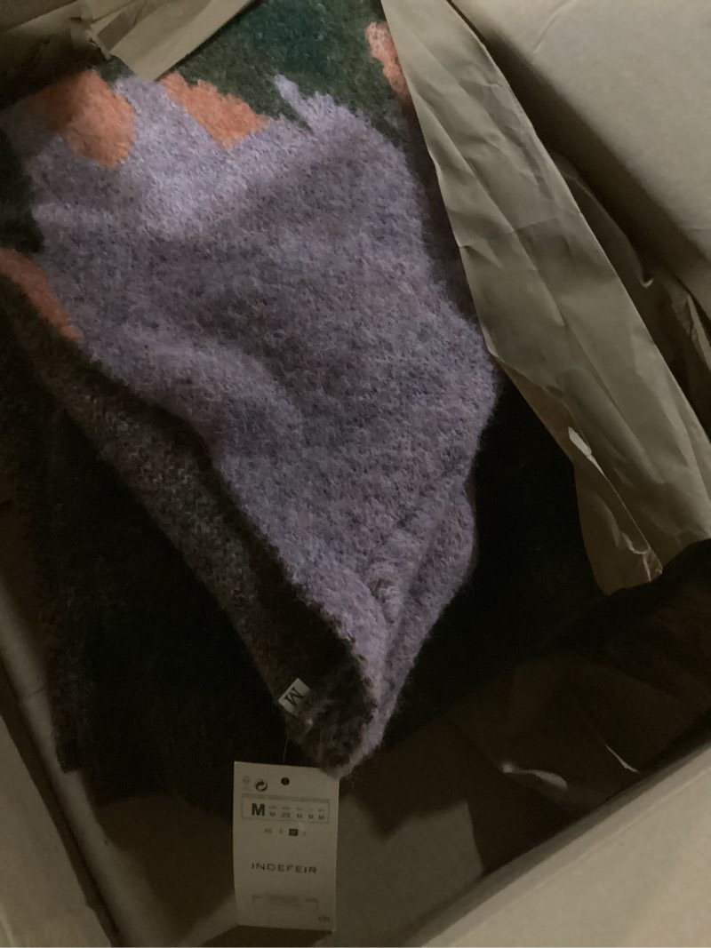 Condition photo showing New/Like New for women contrast color gradient landscape paint printed fluffy cardigan sweater v-neck single breasted long sleeve outcoat medium as picture