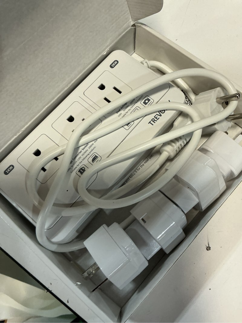 Condition photo showing As Is for 2000w voltage converter us to europe for hair dryer, 220v to 110v converter for european travel with 3 ac 2 usbc 2 usba ports, european travel plug adapter with type c/g/i/l plug (white)