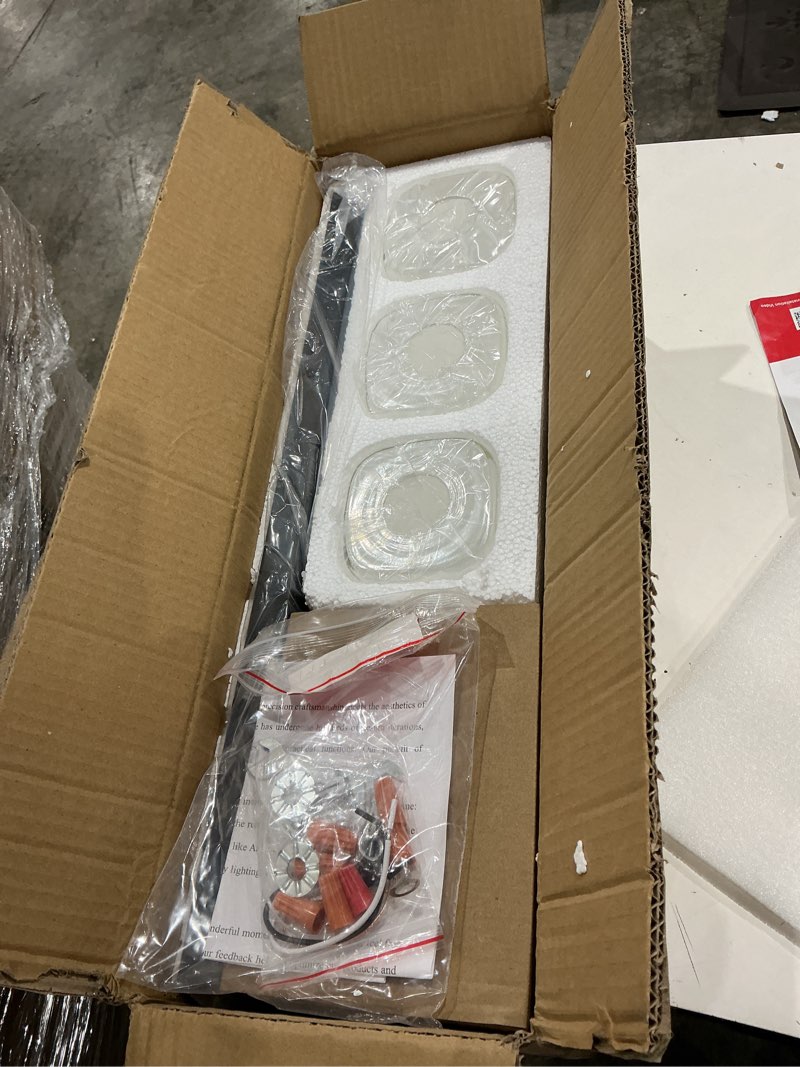 Condition photo showing Good Condition for bath vanity lights,, 3 light matte black bathroom lighting fixtures over mirror, clear hammered glass, transitional industrial wall mount light for bathroom