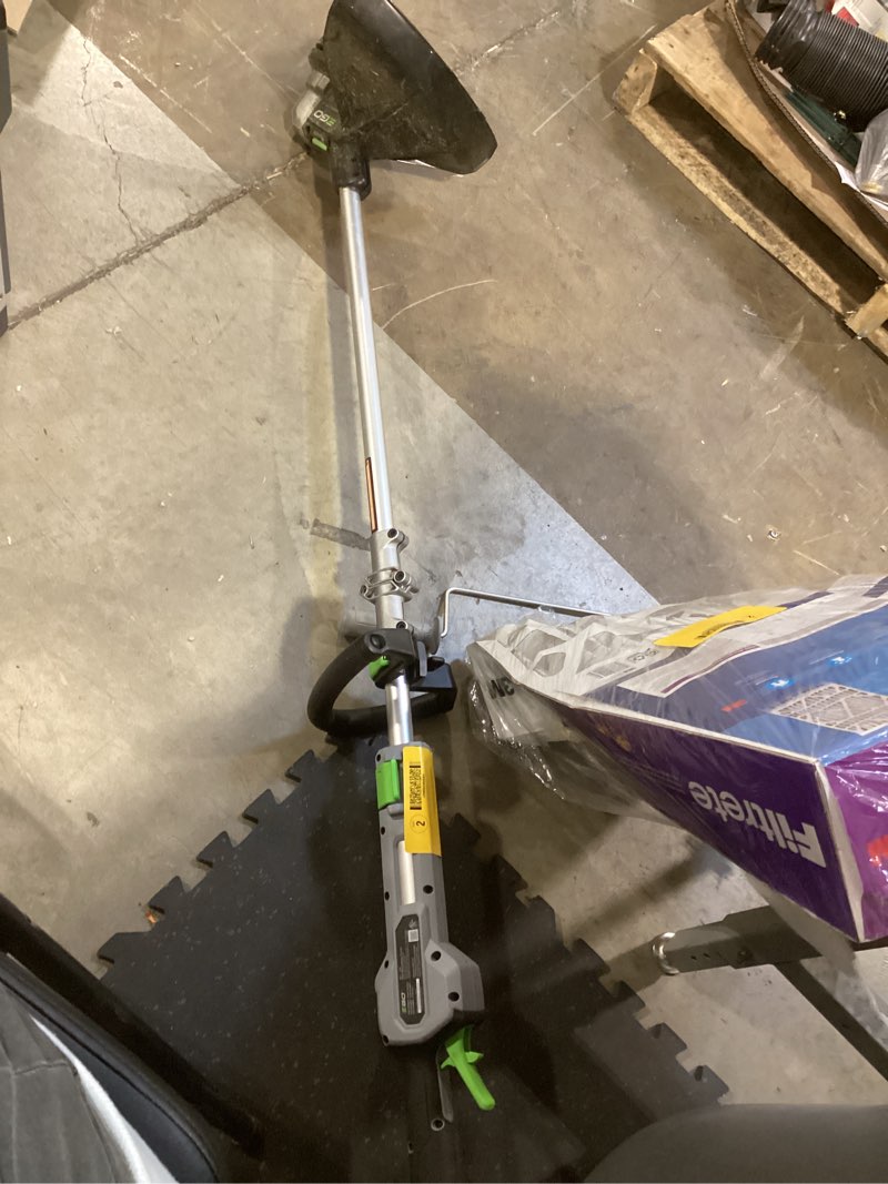 Condition photo showing As Is for ego powerload 56-volt 15-in telescopic shaft battery string trimmer 2.5 ah