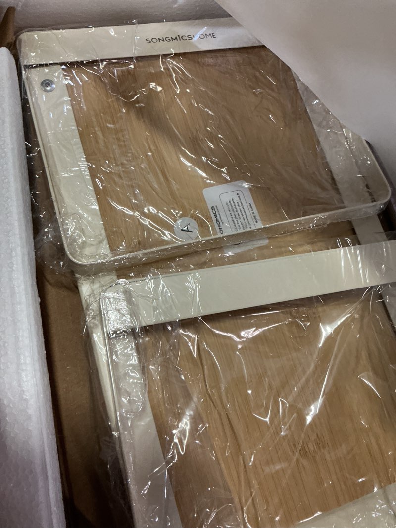 Condition photo showing Good Condition for songmics home spice rack, expandable cupboard shelf orgnizer, kitchen counter shelf, bamboo and metal, space-saving shelving, stackable, light bamboo and cream white ukcs052w01 light bamboo + cream white 1 pack
