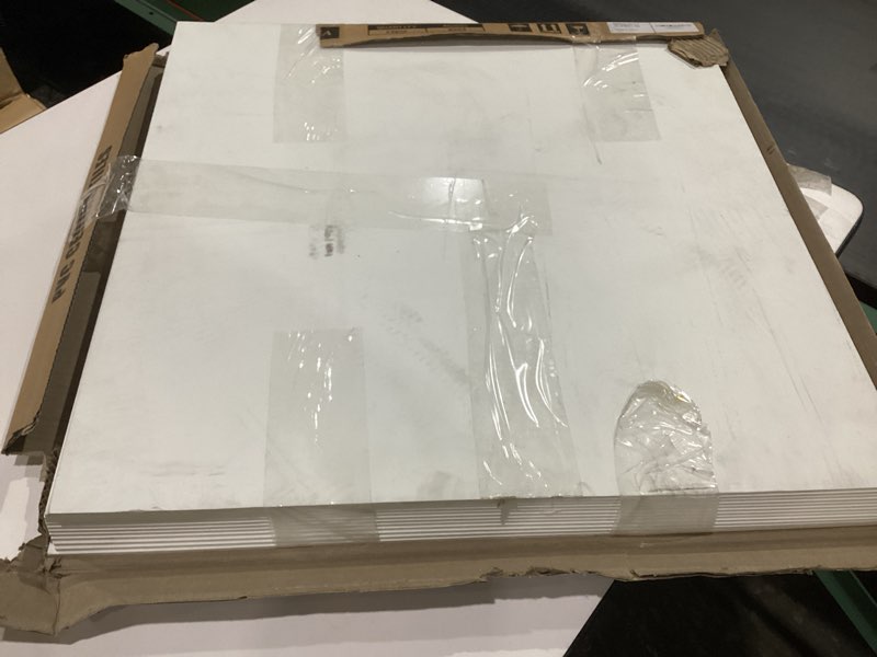 Condition photo showing Good Condition for 2ft x 2ft Drop Ceiling Tiles?Smooth White PVC Ceiling Panel 24 x 24in. Waterproof, Washable and Fire-Rated - Reusable - High-Grade PVC to Prevent Breakage-Package of 12 Tiles White 2ftx2ft
