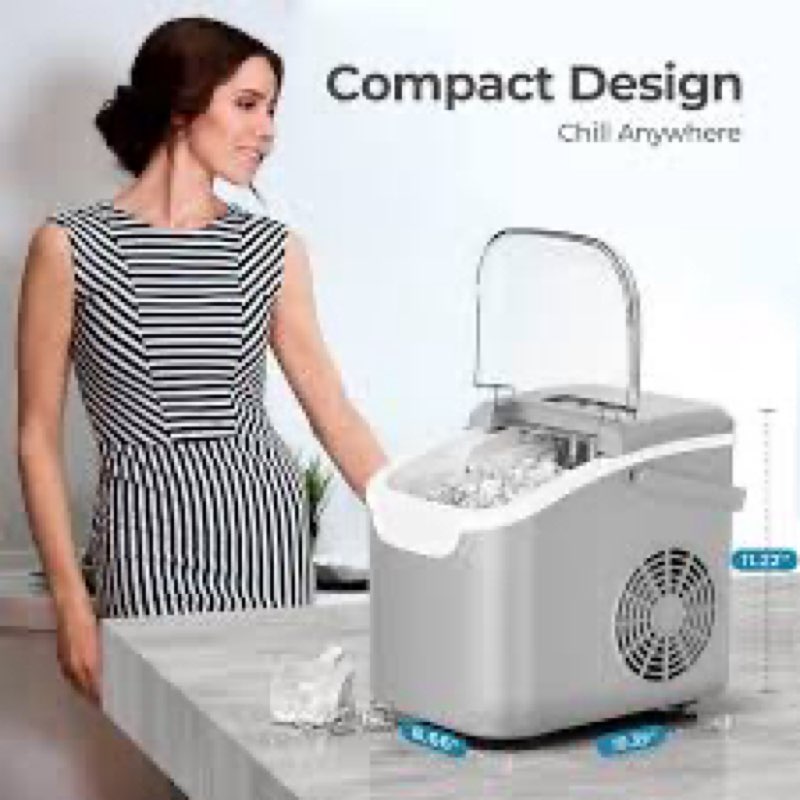 Countertop Ice Maker Machine, 8 Ice Cubes in 6 mins, 26lb/Day Ice with 2 Sizes- Portable Mini, Energ