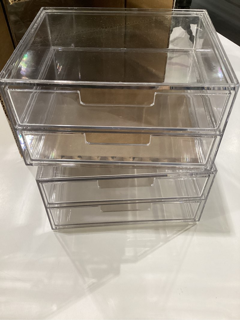 Condition photo showing Good Condition for STORi Chloe Space-Saving Clear Drawer Organizer (4 Wide Drawers) Sort Office, Kitchen, Beauty Supplies, Makeup, Pens, Jewelry, Stationary, Made in USA 7.5"W x 1.5"H Drawers (Set of 4)