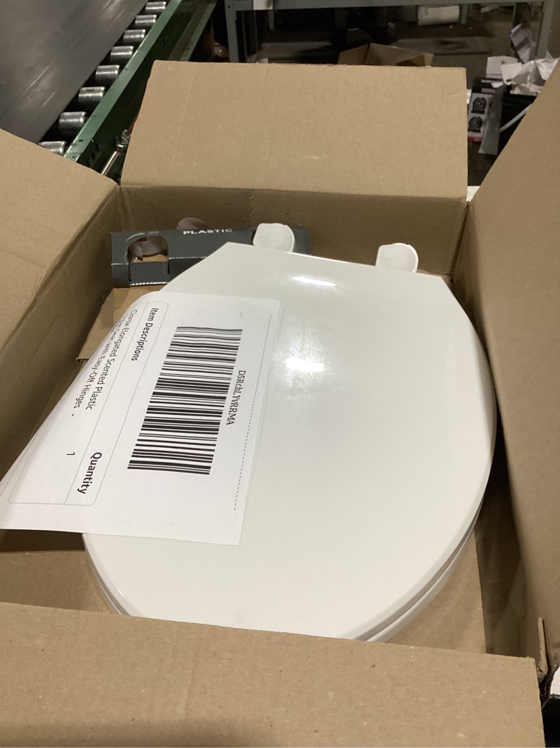 Condition photo showing New/Like New for clorox elongated scented plastic toilet seat with easy-off hinges -tyler elongated toilet seat