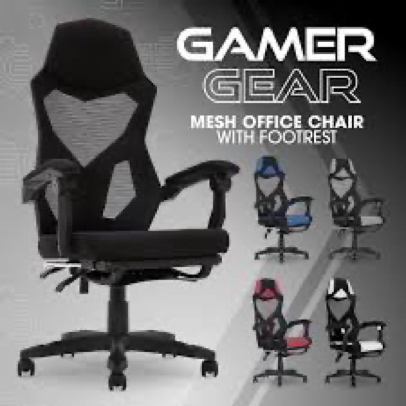 gamer gear gaming office chair with extendable leg rest, black fabric upholstery