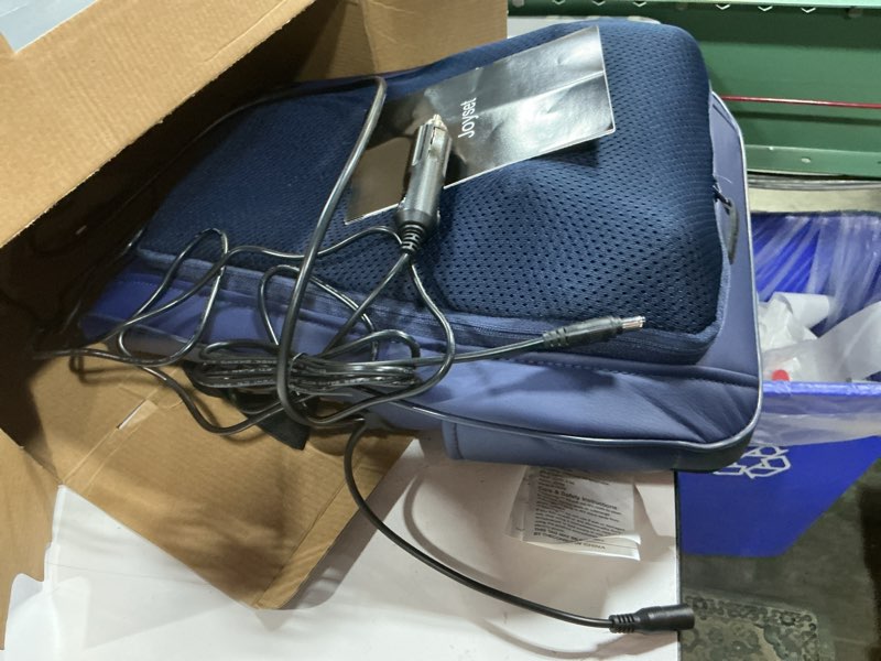 Condition photo showing As Is for joyset back massager for back pain deep tissue, shiatsu lower back neck massager with heat, 3d kneading massage pillow for neck shoulder legs, gifts for mom, dad, women blue